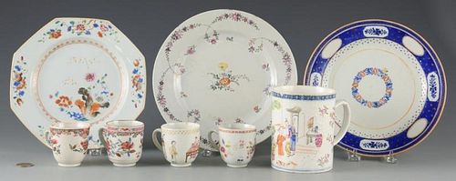 8 Chinese Export Porcelain Items inc. cups, plates