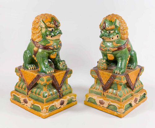 Pair of large temple guard figures,