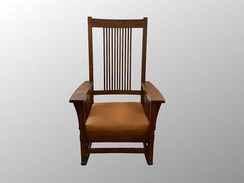 Arts and Crafts Spindle Rocking Chair in the Style of Gustav Stickley #375 Unmarked