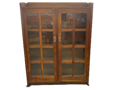 Gustav Stickley No. 716 Two Door Bookcase with Gallery Top Unmarked