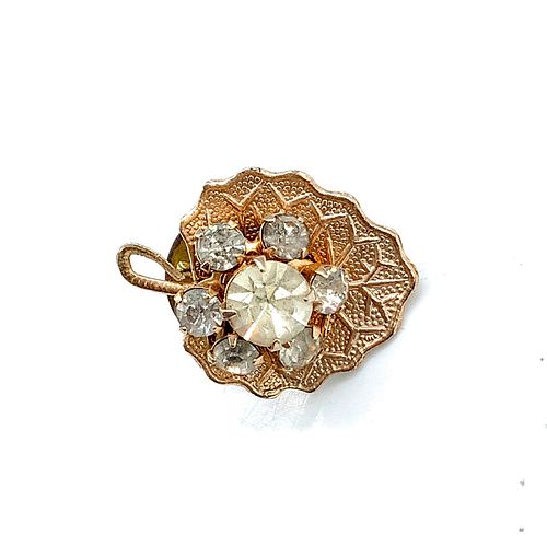 Cute Small Gold Tone Leaf With Rhinestone Flower Pin