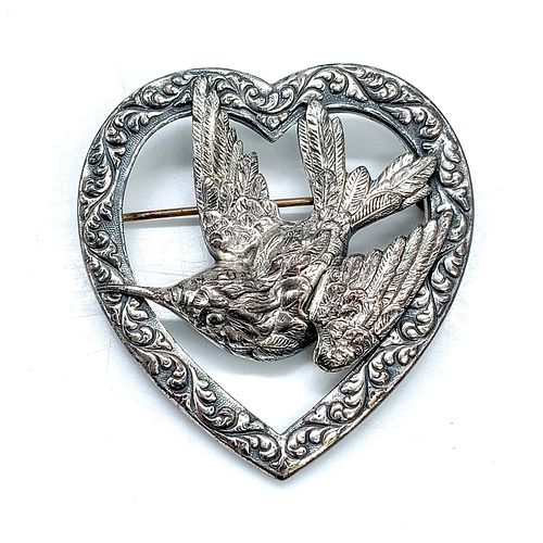 Napier Cute Silver Tone Hummingbird in Heart Pin