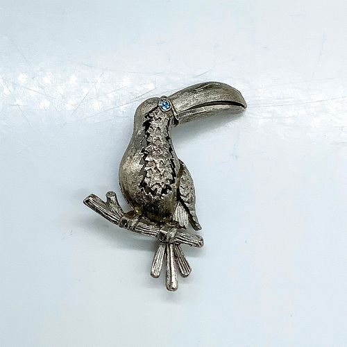Naturalistic Silver Tone Toucan Brooch