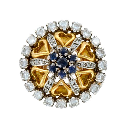 18K Yellow Gold Diamonds and Sapphires Statement Ring