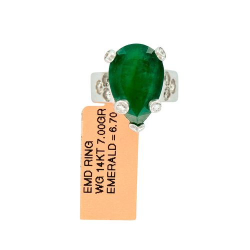 14K White Gold 6.70ct Emerald and Diamond Ring