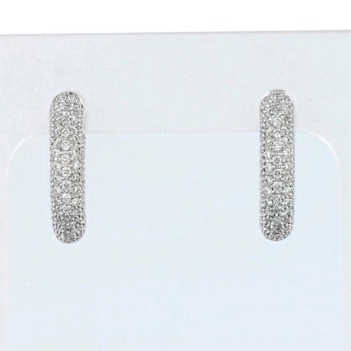 18K White Gold Pave Diamond Hoop Earrings