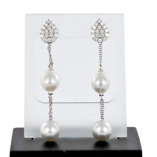 Damiani Italy 18K White Gold Diamonds and Pearls Earrings