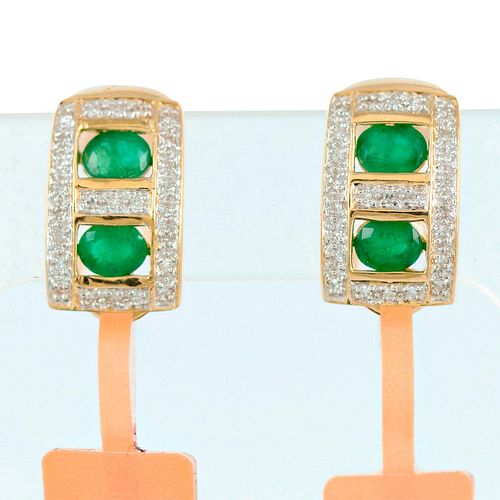 Emerald and Diamonds 14K Yellow Gold Clip On Earrings