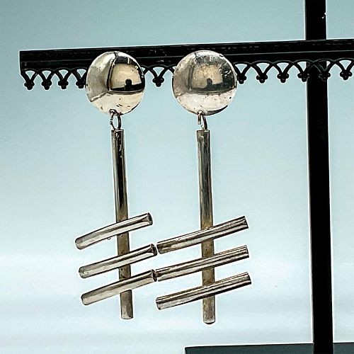 Long Thin Clip On Earrings With Dangling Silver Bars