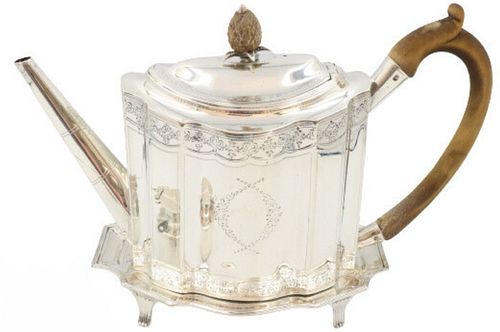 18th C Sterling Engraved Teapot & Stand, 21 OZT