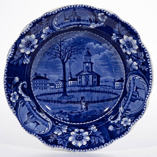 STAFFORDSHIRE AMERICAN VIEW TRANSFER-PRINTED CERAMIC SOUP PLATE