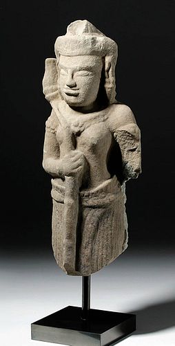 12th C. Khmer Sandstone Female Goddess (Devi)
