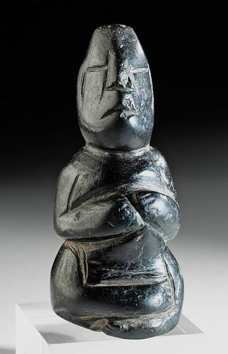 Olmec Black Stone Seated Shaman in Transformation