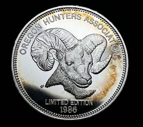 Extremely Rare 1986 Oregon Hunters Association "Abundant Wildlife Resource" Proof 1 ozt .999 Silver