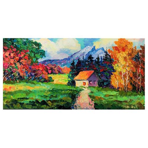 Alexander Antanenka, "Swiss Chalet" Original Painting on Canvas, Hand Signed with Letter of Authenticity.