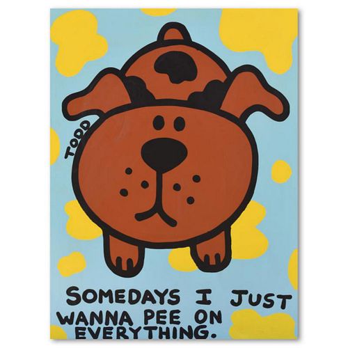 Todd Goldman, "Just Wanna Pee" Original Acrylic Painting on Gallery Wrapped Canvas (36" x 48"), Hand Signed with Letter of Authenticity.