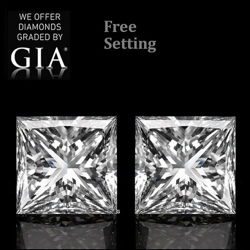 4.02 carat diamond pair, Princess cut Diamonds GIA Graded 1) 2.01 ct, Color D, VVS1 2) 2.01 ct, Color D, VVS2. Appraised Value: $201,100 