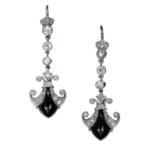 FINE PAIR OF ART-DECO DIAMOND AND ONYX DROP EARRINGS sold at auction on ...