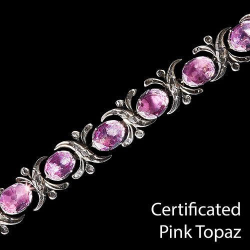 IMPORTANT CERTIFICATED PINK TOPAZ AND DIAMOND BRACELET