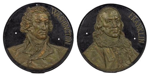 AFTER WILLIAM RUSH (PHILADELPHIA, 1756-1833) CAST-IRON HISTORICAL PORTRAIT PLAQUES, PAIR