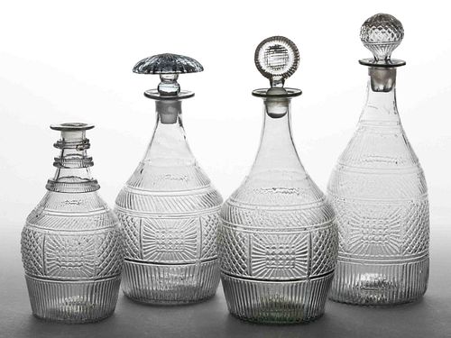 BLOWN-MOLDED THREE-MOLD DECANTERS, LOT OF FOUR