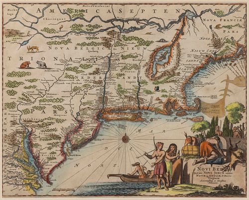 JOHN OGILBY (ENGLISH, 1600-1676) / ARNOLDUS MONTANUS (DUTCH, C. 1625-1683) MAP OF NEW ENGLAND, NEW YORK, AND VIRGINIA