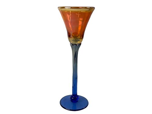 Luster Pedestal Studio Glass Goblet, Signed