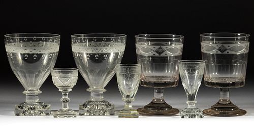 ASSORTED FREE-BLOWN AND CUT / ENGRAVED GLASS DRINKING ARTICLES, LOT OF SEVEN