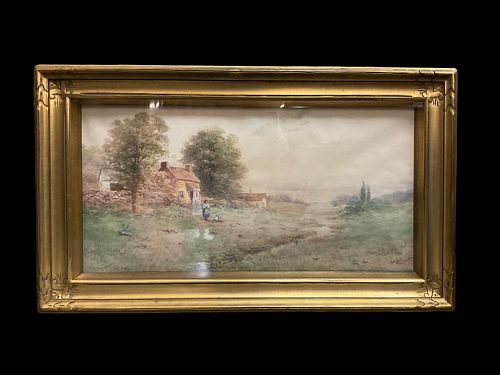 S.R. Wright (Late 19th - Early 20th C.) Landscape Watercolor