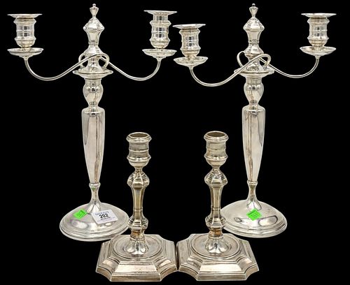Two Pairs of Sterling Silver Candle Holders