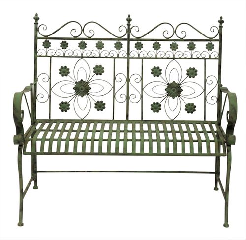 Metal Bench with Floral Back