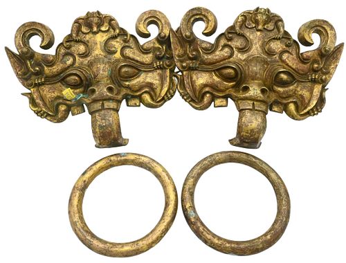 Two Large Chinese Bronze Door Knockers