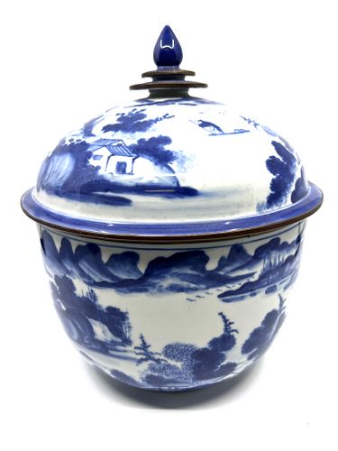 Asian Blue and white Lidded storage jar
