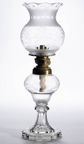 CUT AND ENGRAVED BERRY AND FOLIAGE KEROSENE STAND LAMP