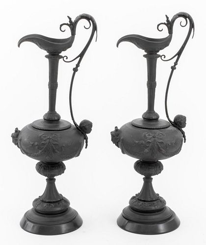 Neoclassical Style Patinated Bronze Ewers, Pair