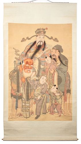 Chinese Hand-Painted Scroll of 3 Star Gods