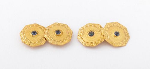 10K Yellow Gold & Sapphire Vintage Cufflinks