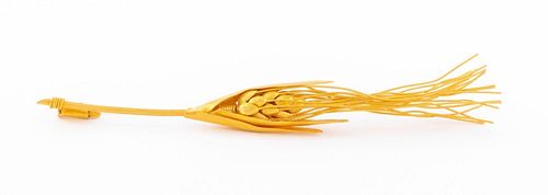 Greek 22K Yellow Gold Wheat Blade Pin