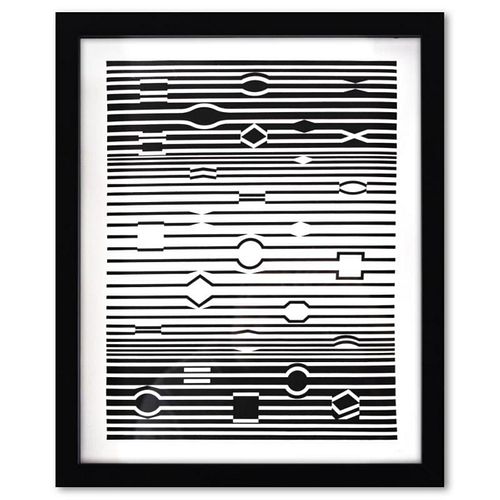 Victor Vasarely (1908-1997), "Markab de la sÃ©rie Ondulatoires" Framed 1973 Heliogravure Print with Letter of Authenticity