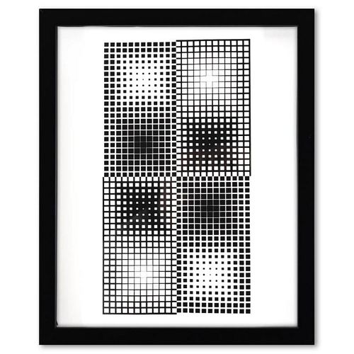 Victor Vasarely (1908-1997), "Binovae de la serie Corpusculaires" Framed 1973 Heliogravure Print with Letter of Authenticity