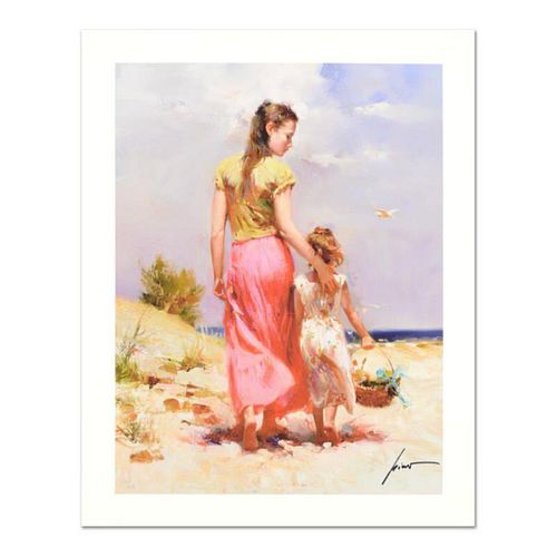 Pino (1939-2010), "Seaside Walk" Limited Edition on Canvas, Numbered and Hand Signed with Certificate of Authenticity.