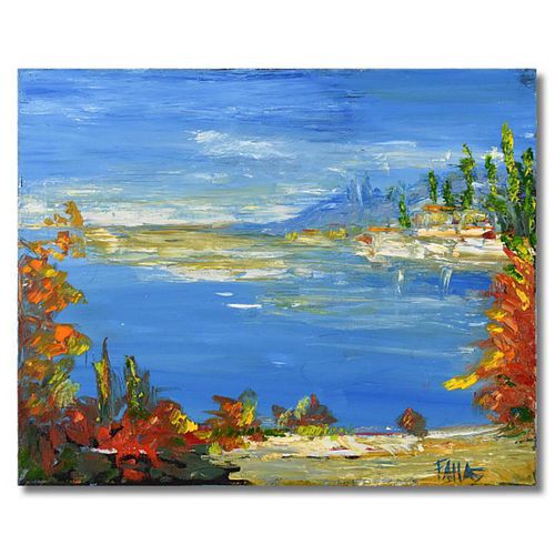 Elliot Fallas, "Sea View" Original Oil Painting on Canvas, Hand Signed with Letter of Authenticity.