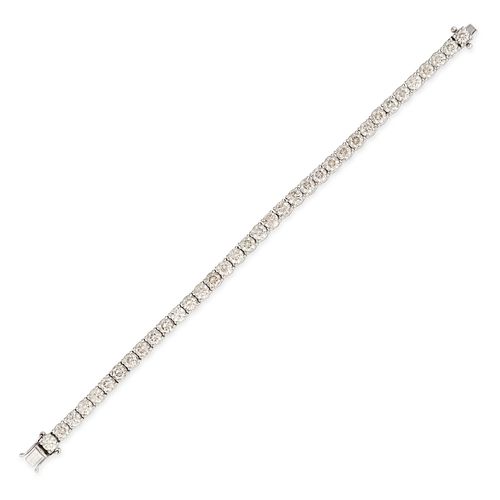 A 12.20 CARAT DIAMOND LINE BRACELET in 18ct white gold, set with a row of thirty six round brilli...