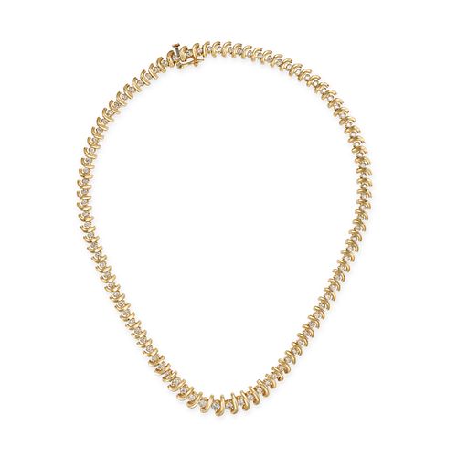 A FANCY LINK DIAMOND NECKLACE in 18ct yellow gold, set with graduating round brilliant cut diamon...
