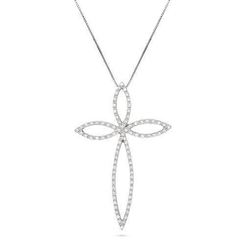 A DIAMOND CROSS PENDANT NECKLACE in 18ct white gold, designed as a stylised cross set throughout ...
