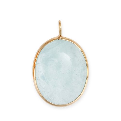 AN AQUAMARINE PENDANT in 14ct yellow gold, set with an oval cabochon cut aquamarine of 9.50 carat...