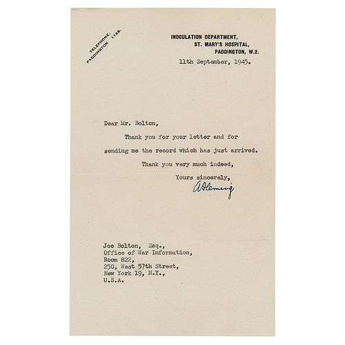 Alexander Fleming Handwritten Manuscript on Penicillin