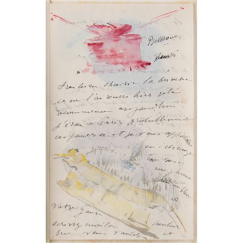 Edouard Manet Illustrated Autograph Letter Signed with Watercolors