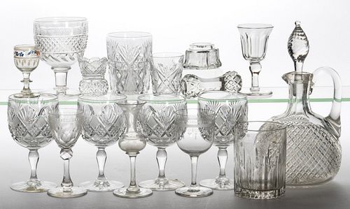 ASSORTED CUT / ENGRAVED GLASS ARTICLES, LOT OF 17