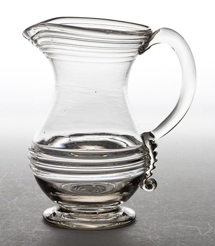 CAIN'S FREE-BLOWN THREE-THREAD DECORATED GLASS CREAMER